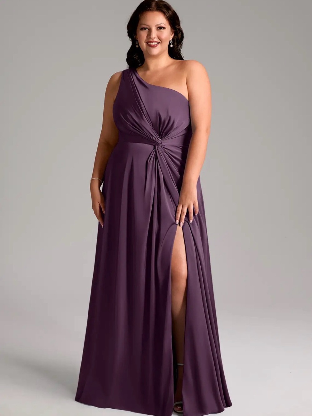 Azazie One-Shoulder Plum Evening Gown